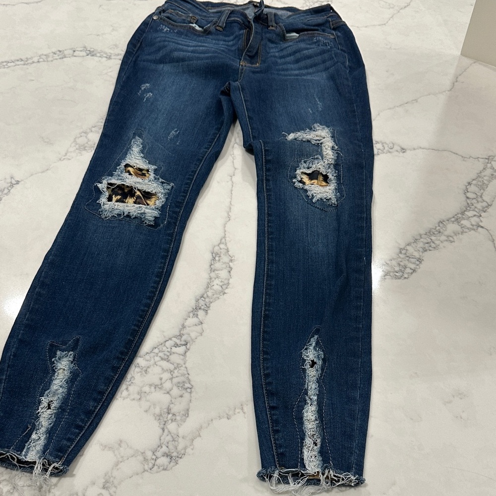 Judy Blue Dark Blue Distressed Boyfriend Jeans